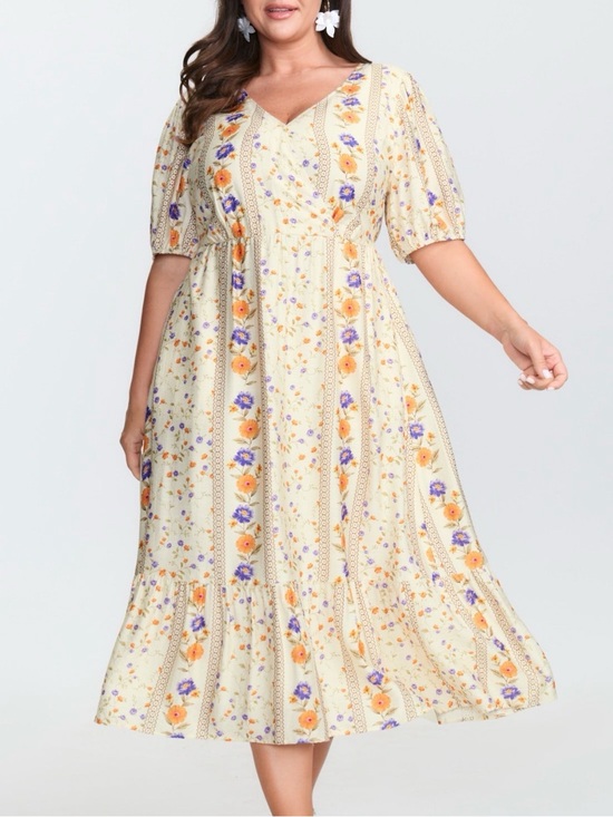 BloomChic Dresses & Skirts - Bloomchic 3x floral cream midi dress 22-24 women’s short sleeve 22/24 nwt